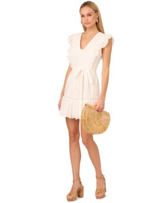 Adrianna Womens Cotton Scalloped Eyele Ivory 8