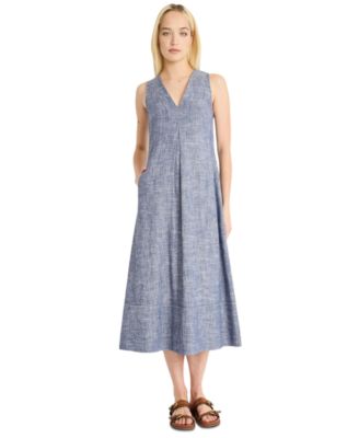 Luxely Womens Sleeveless V-Neck Midi Chambray Blue 10