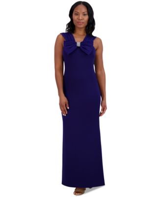 Jessica Howard Womens V-Neck Sleeveless Bow- Indigo 10