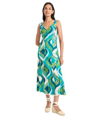 Maggy London Womens Printed Double-Strap V IvoryAqua 16