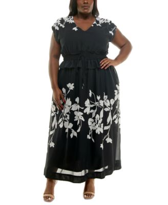 Taylor Plus Size Printed V-Neck Smock Black Irish 18W