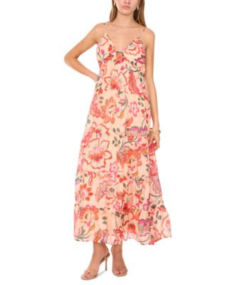 MSK Petite Printed V-Neck Sleevele Peach Multi PM