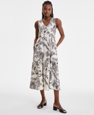 London Times Womens Godet Floral-Print V-N Cream Black S
