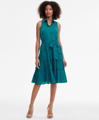 Anne Klein Womens Sleeveless Pintuck Tie Ink Teal 8