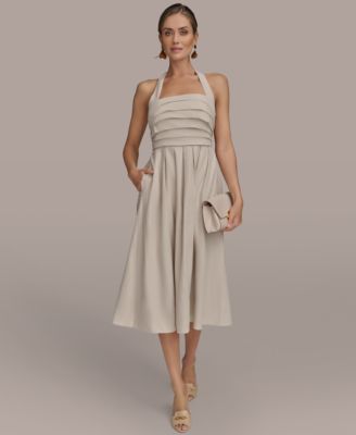 Donna Karan New York Womens Tie-Back Midi Dress Natural 14