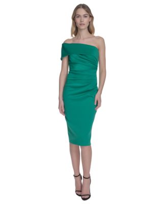 Eliza J Womens One-Shoulder Sheath Dr Green 12