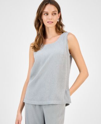 Kasper Womens Textured Scoop-Neck Sl Heather Grey L