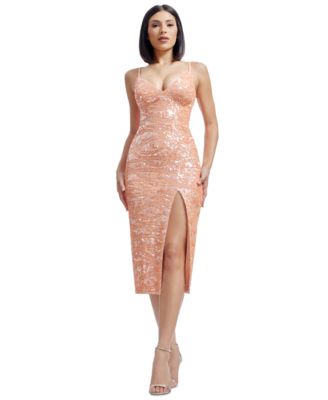 Dress the Population Womens Anastasia V-Neck Sequi Coral XS
