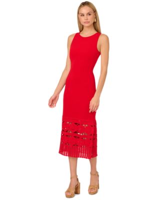 Adrianna Womens Knit Crochet Sleeveles Brick Red 14