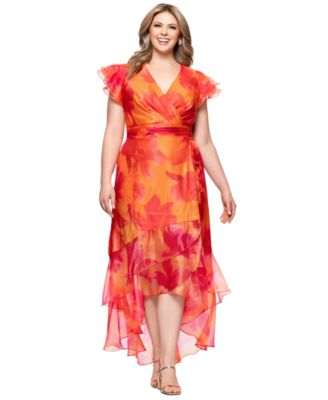XSCAPE Plus Size Floral-Print Chiffon CoralPink 16W