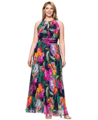 XSCAPE Plus Size Printed Halter-Neck Green Multi 16W