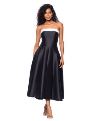 Betsy Adam Petite Strapless Midi Ballgown BlackWhite 6P