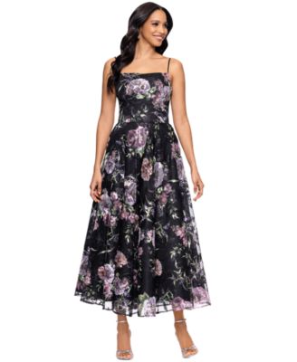 Betsy Adam Womens Floral-Print Lace Slee BlackPlum 12