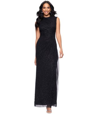 Betsy Adam Womens Mock-Neck Dot-Mesh Sle BlackSilver 4