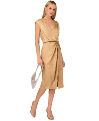 Adrianna Womens Foil Woven Midi Dress Light Gold 8