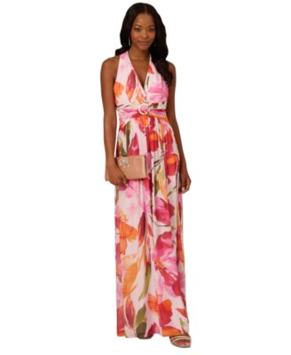 Adrianna Papell Petite Floral Chiffon Halter G PinkOrange Multi 12P