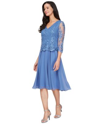 Alex Evenings Womens V-Neck Sequin Chiffon Cornflower 12