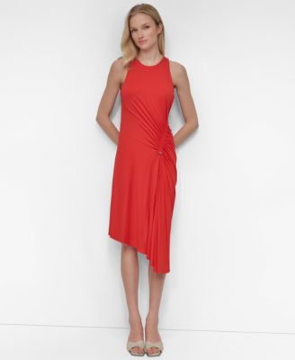 DKNY Womens Jewel Neck Ruched-Fron Fiesta 14