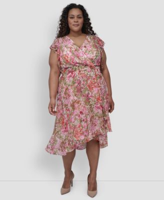DKNY Plus Size Flutter-Sleeve Belte IvoryAzalea 20W
