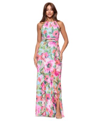XSCAPE Petite Floral-Print Ruffled Go PinkPeriwinkle 10P