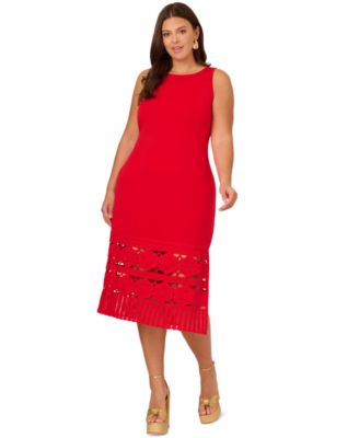 Adrianna Papell Plus Size Crochet-Hem Midi Dre Brick Red 18W