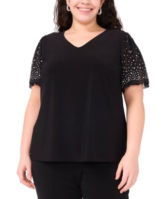 MSK Plus Size V-Neck Combo Short-S Black 3X