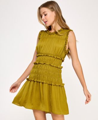 B Darlin Juniors Gathered Satin Sleeve Med Yellow 1112