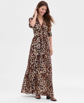 Anne Klein Womens Twist-Front Maxi Dress Dune Glow Multi 12