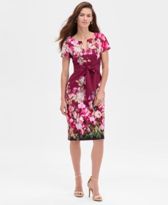 Adrianna Papell Womens Floral-Print Tie-Front Berry Multi 8M