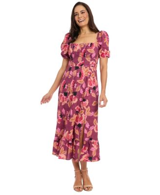 London Times Womens Printed Square-Neck Pu Burgandy Red 14