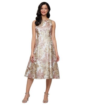 Alex Evenings Petite Metallic Jacquard A-Lin Taupe Multi 12P