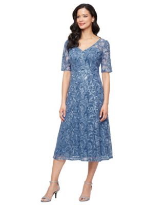 Alex Evenings Womens Short-Sleeve Stretch T Dusty Blue 10