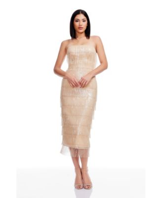 Dress the Population Womens Strapless Bodycon Dres Champagne M