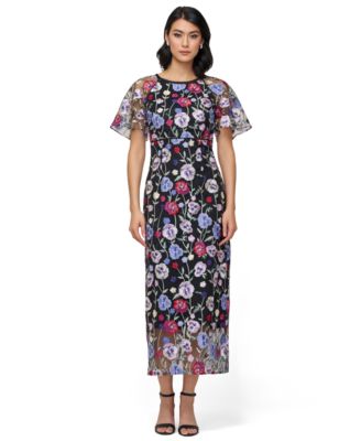 JS Collections Womens Embellished Short-Slee Black Multi 10