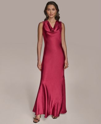 Donna Karan New York Womens Cowlneck Gown Sangria 10