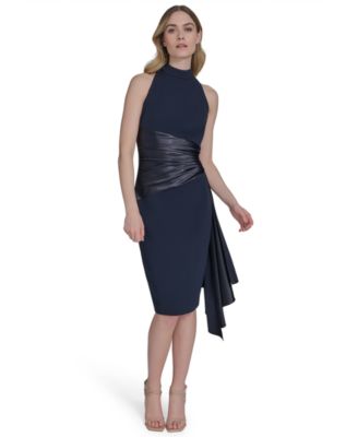 Eliza J Womens Waist-Wrap Scuba Sleev Navy 4