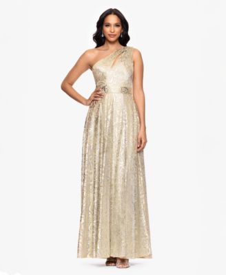 Betsy Adam Womens Metallic One-Shoulder ChampagneGold 10