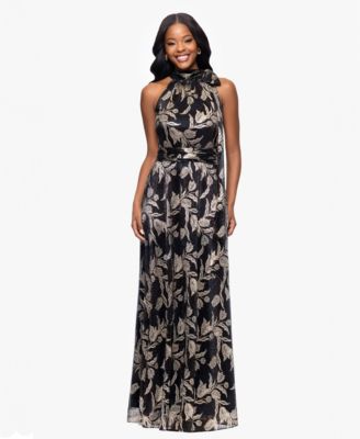 Betsy Adam Womens Metallic-Print Long Ha BlackGold 10