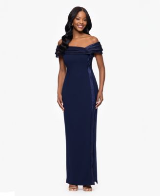 Betsy Adam Womens Organza Off-The-Should Navy 6
