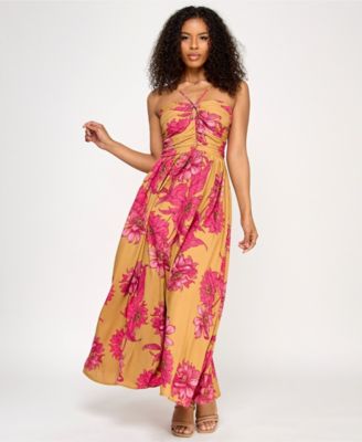 KATIA RAE Juniors Satin Printed Halter Brown Fuschia S