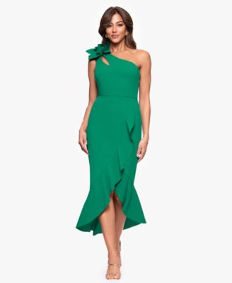 XSCAPE Womens Asymmetrical Ruffled H Green 14