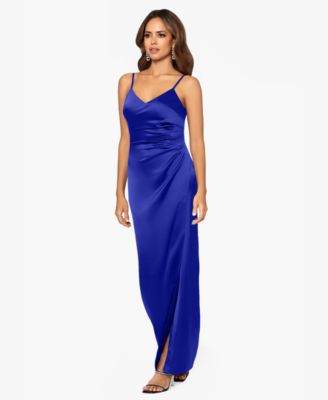 XSCAPE Womens Satin Ruched V-Neck Lo Cobalt 10