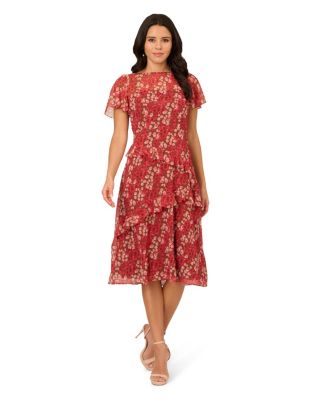 Adrianna Papell Womens Printed Chiffon Midi D Mocha Multi 6M