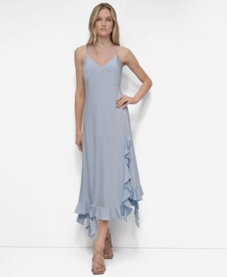 DKNY Womens Ruffled-Hem Midi Slip Skyway Blue 14