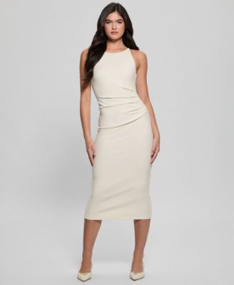 GUESS Womens Carla Sleeveless Midi Cream White 12