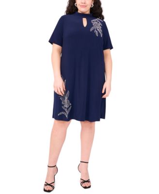 MSK Plus Size Short-Sleeve Keyhole Navy 1X