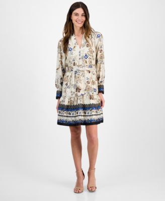Anne Klein Petite Tiered Floral-Print Dre IvoryShell Multi PXL