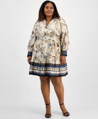 Anne Klein Plus Size Printed Satin Twill Ivory Shell Multi 2X
