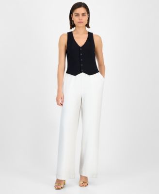 Tahari ASL Womens Colorblocked Vest Jump Black Ivory 16