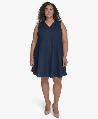 DKNY Plus Size Linen-Blend Shift Dr Indigo 14W